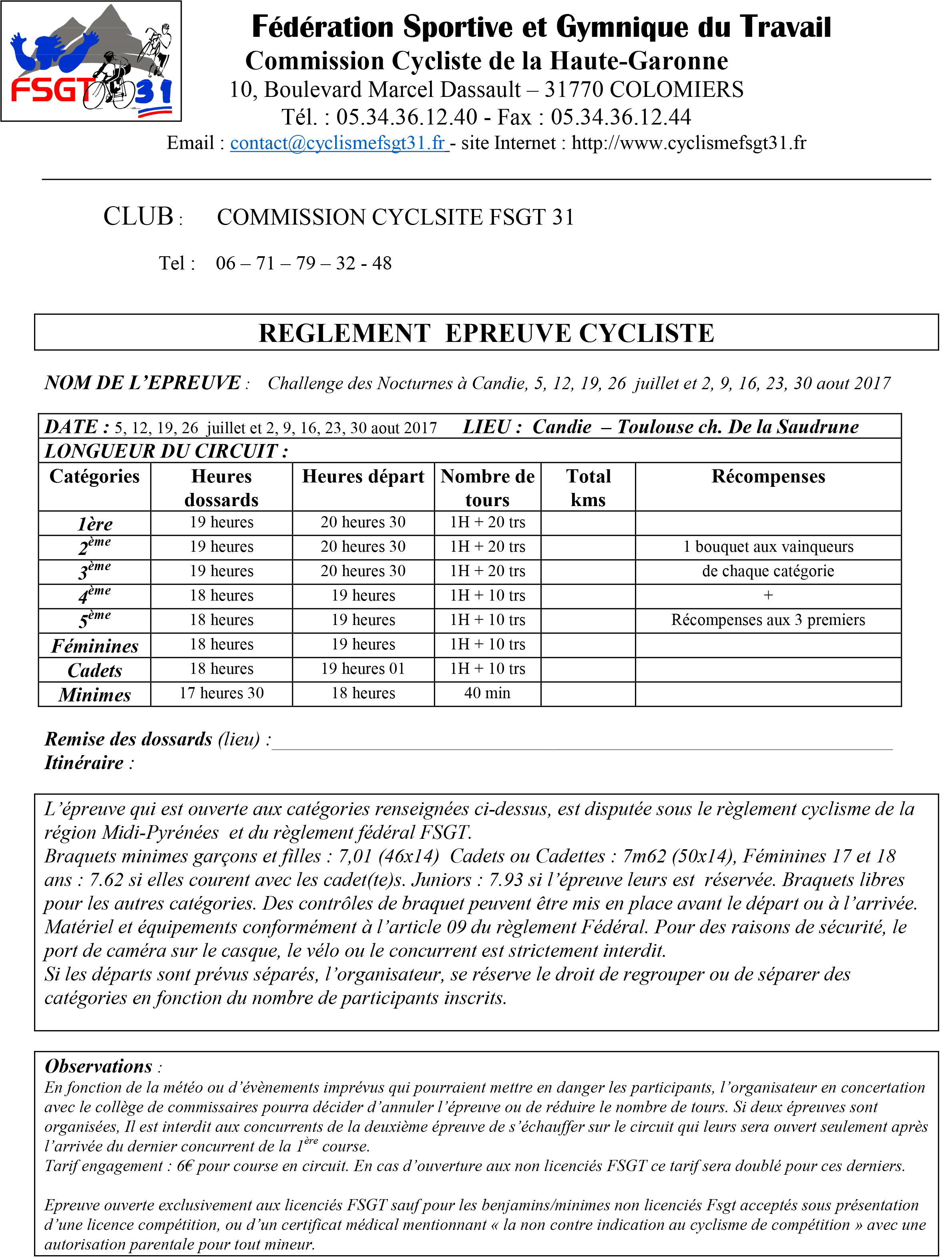 Fiche Epreuve Route Commission31 Candie